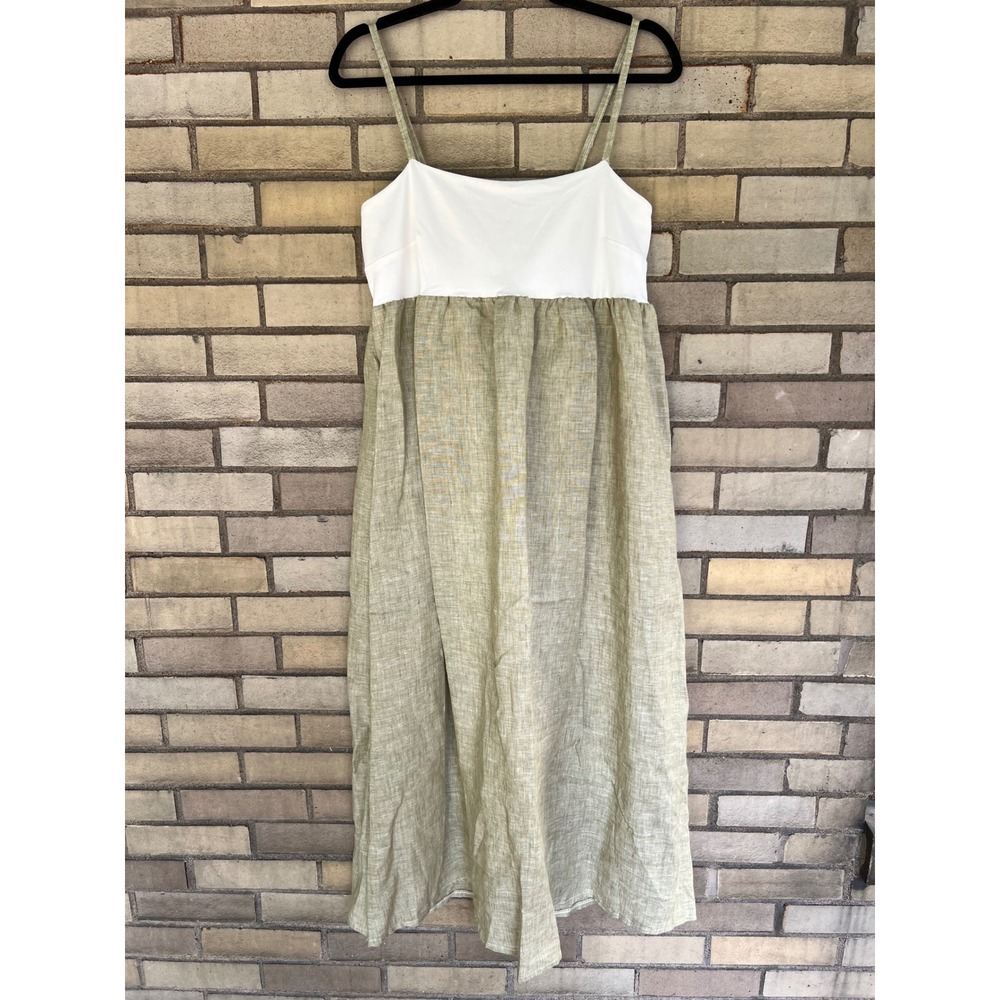 Bellambra White Sage Green Linen Colorblock Midi Maxi Dress XL Made in Italy